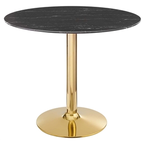 Modway Verne 35&quot Modern Artificial Marble & Metal Dining Table in Black/Gold