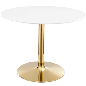 Modway Verne 40&quot Round Modern Wood & Metal Dining Table in White/Gold