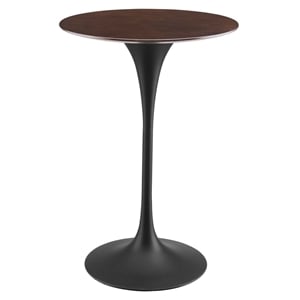 Modway Lippa 28&quot Round Modern Wood & Metal Bar Table in Cherry Walnut/Black