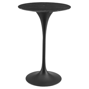 Modway Lippa 28&quot Round Modern Artificial Marble & Metal Bar Table in Black