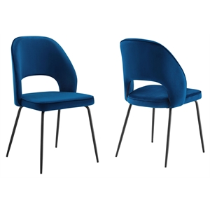 Modway Nico 18.5&quot Velvet Dining Chairs in Navy/Black (Set of 2)