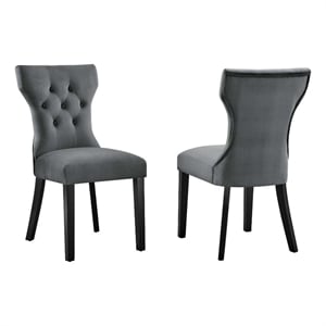 Modway Silhouette 20&quot Modern Fabric Dining Chairs in Black/Gray (Set of 2)