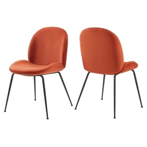 Modway Scoop 17.5&quot Velvet Dining Chairs in Orange/Black (Set of 2)