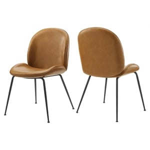 Modway Scoop 17.5&quot Faux Leather Dining Chairs in Tan/Black (Set of 2)