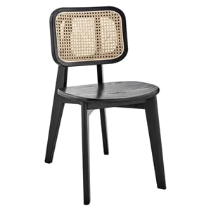 Modway Habitat 18&quot Wood & Rattan Dining Side Chair in Black & Natural