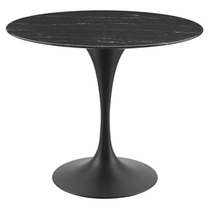 Modway Lippa 36&quot Modern Artificial Marble & Metal Dining Table in Black