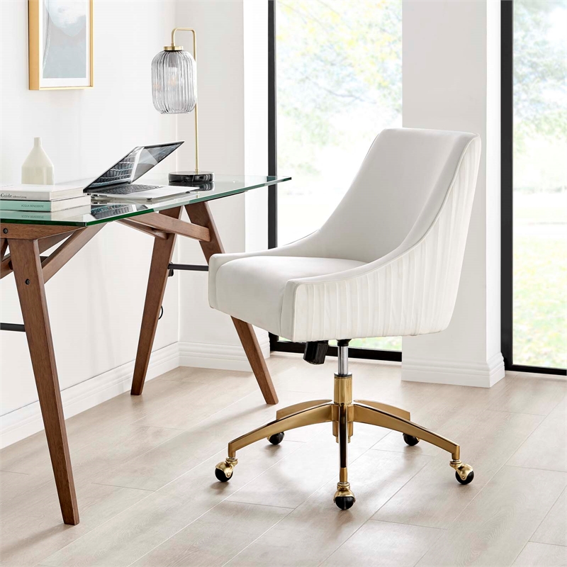 Modway Discern Modern Performance Velvet Swivel Office Chair in White ...