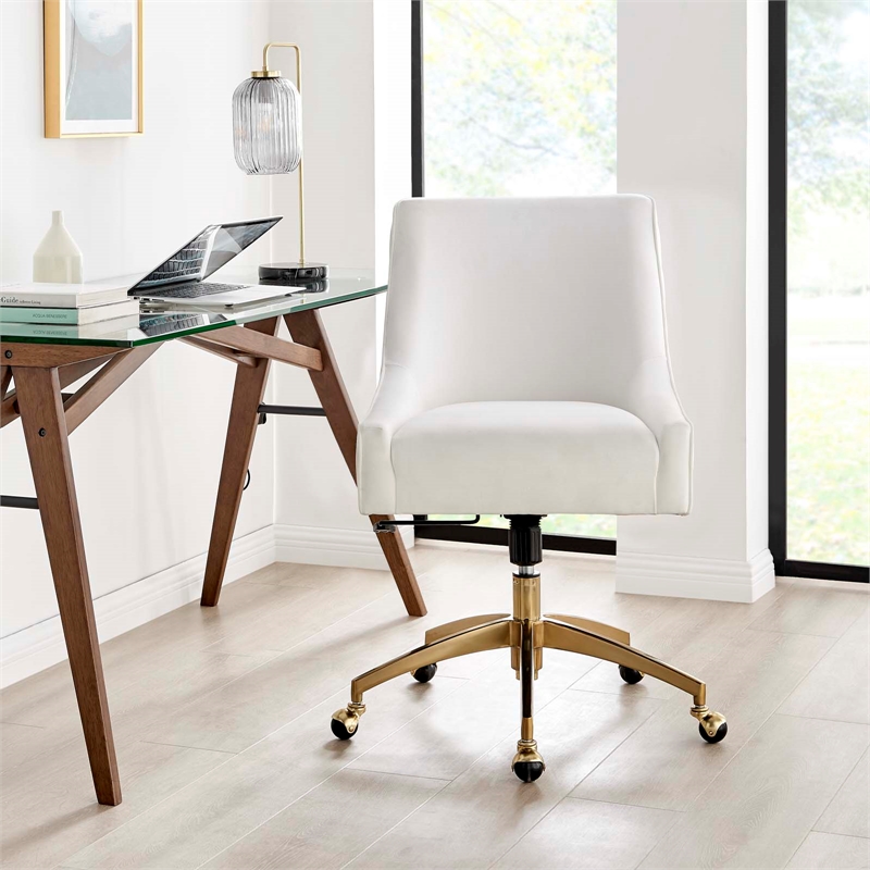 Modway Discern Modern Performance Velvet Swivel Office Chair in White
