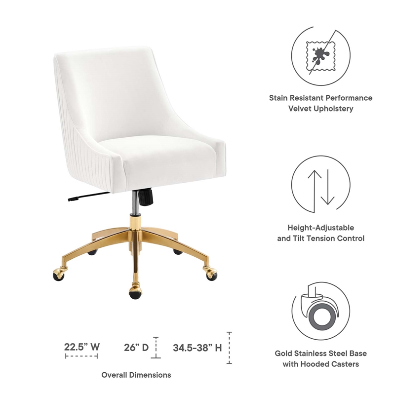 Modway Discern Modern Performance Velvet Swivel Office Chair in White