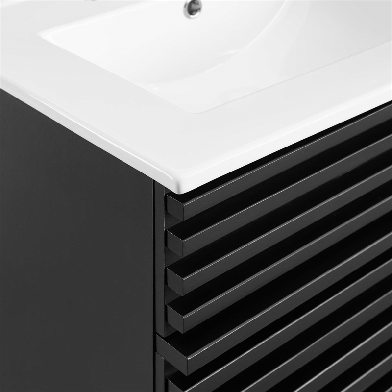 Modway Render Modern Style Wood Bathroom Vanity in Black and White