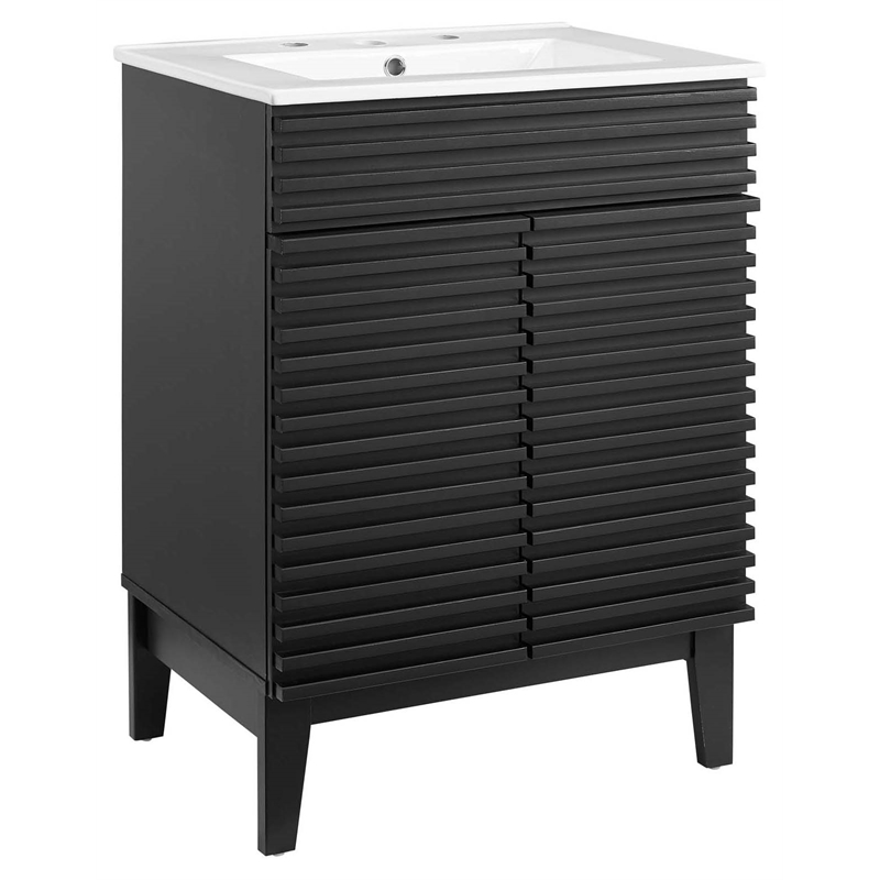 Modway Render Modern Style Wood Bathroom Vanity in Black and White