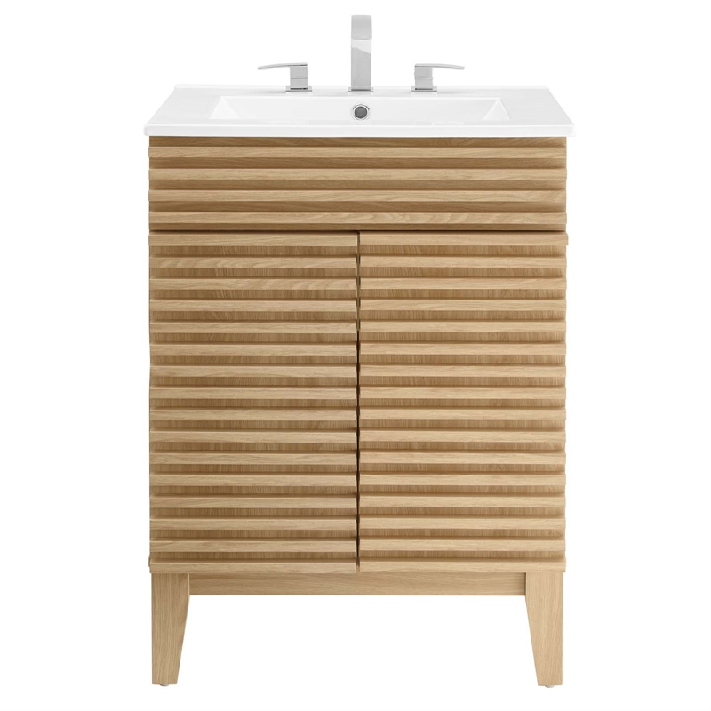 Modway Render Modern Style Wood Bathroom Vanity in Oak and White