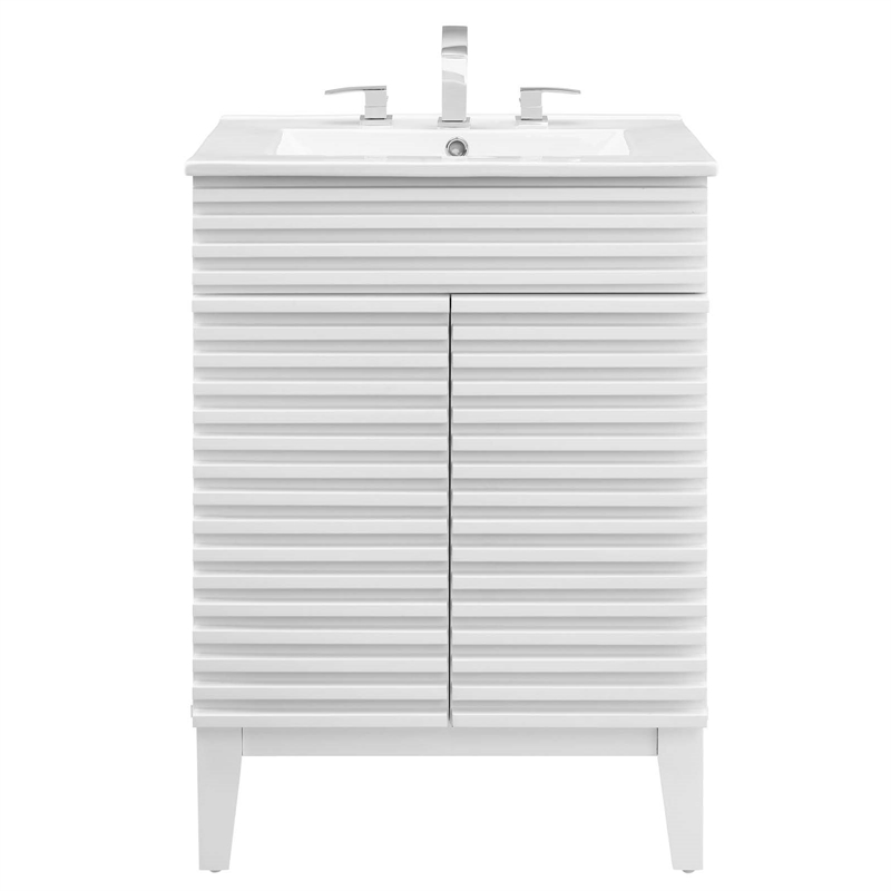 Modway Render Modern Style Wood Bathroom Vanity in White Finish