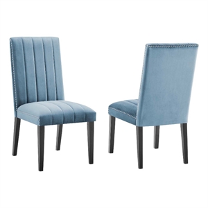 Modway Catalyst 19.5&quot Modern Velvet Dining Side Chairs in Black/Blue (Set of 2)