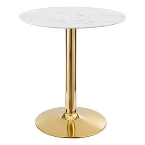 Modway Verne 28&quot Modern Artificial Marble & Metal Dining Table in White/Gold