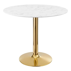 Modway Verne 35&quot Modern Artificial Marble & Metal Dining Table in White/Gold