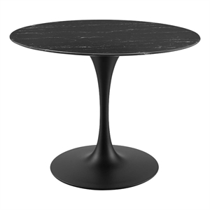Modway Lippa 40&quot Modern Artificial Marble & Metal Dining Table in Black
