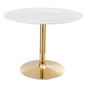 Modway Verne 40&quot Modern Artificial Marble & Metal Dining Table in White/Gold