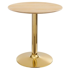 Modway Verne 28&quot Round Modern Wood & Metal Dining Table in Gold/Natural