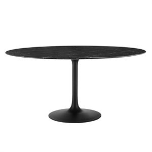 Modway Lippa 60&quot Modern Artificial Marble & Metal Dining Table in Black