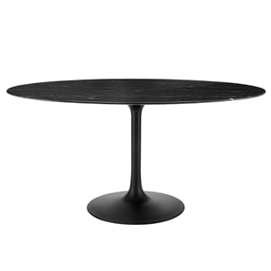Modway Lippa 60&quot Oval Modern Artificial Marble & Metal Dining Table in Black