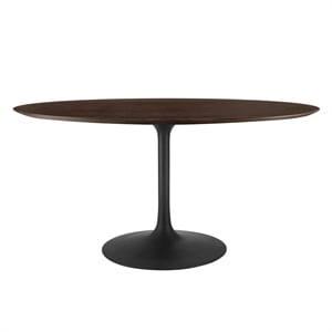 Modway Lippa 60&quot Oval Modern Wood & Metal Dining Table in Cherry Walnut/Black