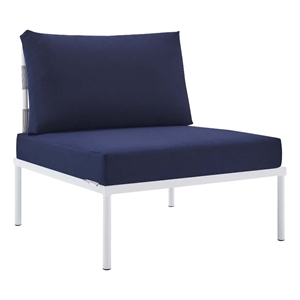 modway harmony modern fabric & metal outdoor patio armless chair in navy/white