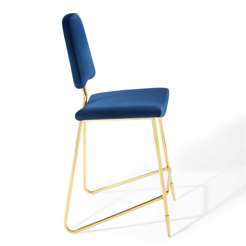 Modway Ponder Performance Velvet Upholstered Dining Bar Stool in Navy