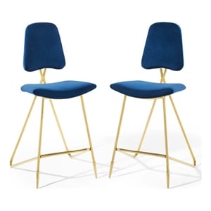 Modway Ponder Performance Velvet Upholstered Dining Bar Stool in Navy