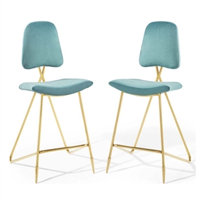 Modway Ponder 26.5&quot Modern Performance Velvet Counter Stool in Blue (Set of 2)