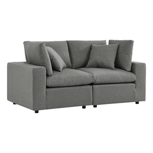 modway commix overstuffed modern fabric outdoor patio loveseat in charcoal