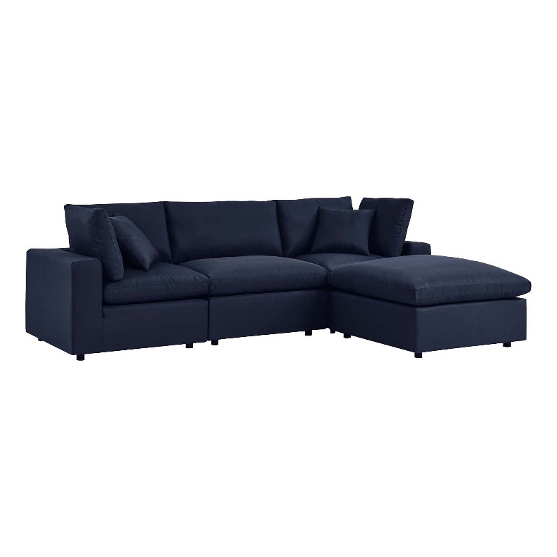 Modway Commix 4-Piece Modern Fabric Outdoor Sectional Sofa in Navy