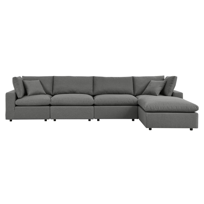Modway Commix 5 Piece Modern Fabric Outdoor Sectional Sofa in Charcoal