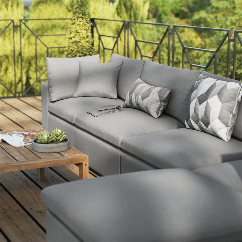 Modway Commix 5 Piece Modern Fabric Outdoor Sectional Sofa in Charcoal
