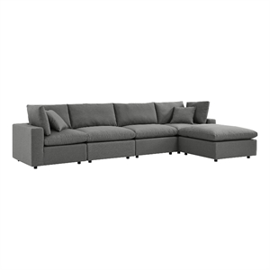 modway commix 5-piece fabric outdoor sectional sofa with ottoman in charcoal