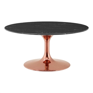 Modway Lippa Round Artificial Marble 36&quot Coffee Table in Rose Black