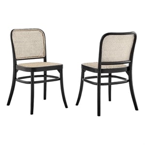 Modway Winona 18.5&quot Rattan and Elm Wood Dining Side Chair in Black (Set of 2)