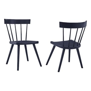 Modway Sutter 18&quot Elm Wood Dining Side Chair in Midnight Blue (Set of 2)