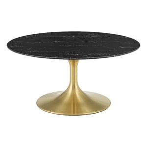 Modway Lippa 36&quot Round Modern Artificial Marble/Metal Coffee Table in Black/Gold
