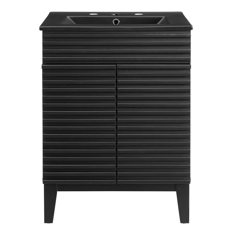 Modway Render Mid-Century Modern Wood Bathroom Vanity in Black
