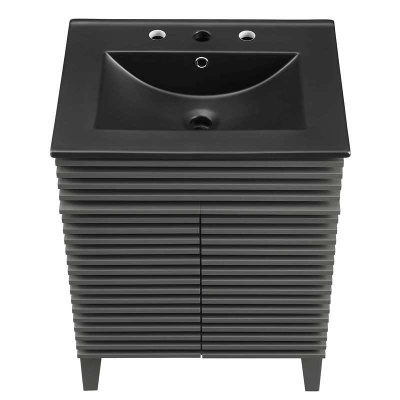 Modway Render 24" Modern Wood & Ceramic Bathroom Vanity in Gray/Black