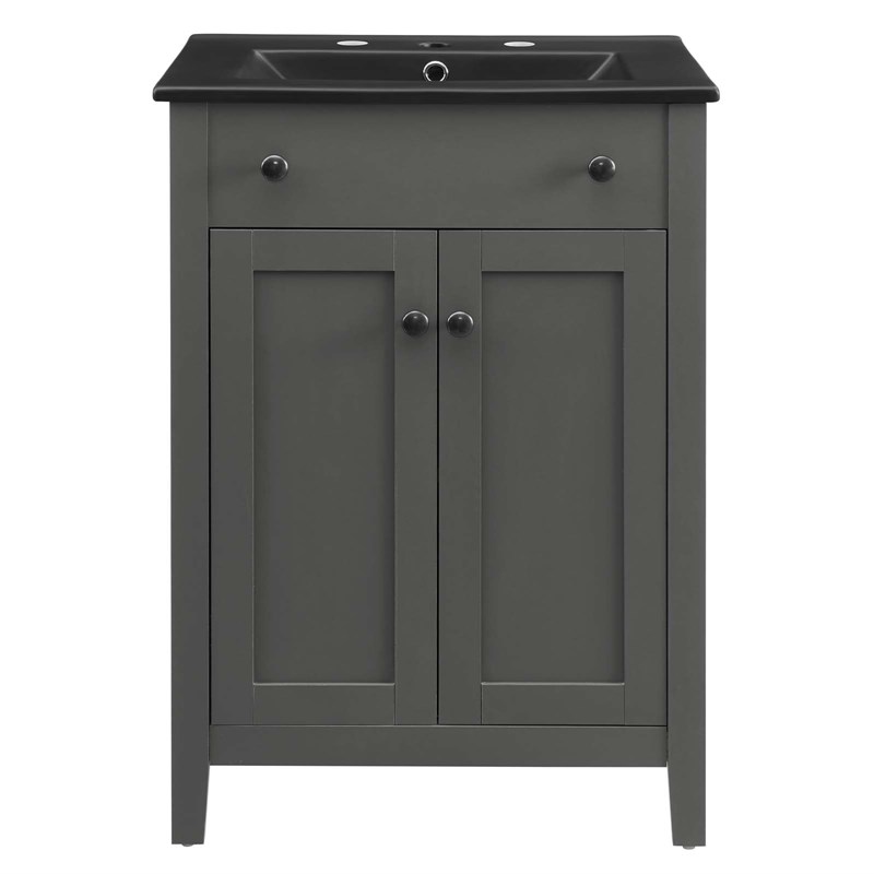 Modway Nantucket Modern Wood/Ceramic Bathroom Vanity in Gray/Black