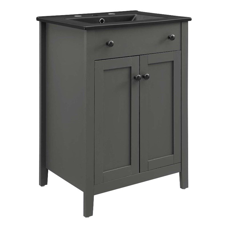 Modway Nantucket Modern Wood/Ceramic Bathroom Vanity in Gray/Black