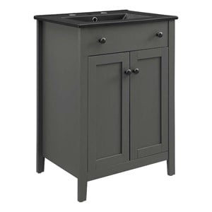 Modway Nantucket Modern Wood/Ceramic Bathroom Vanity in Gray/Black
