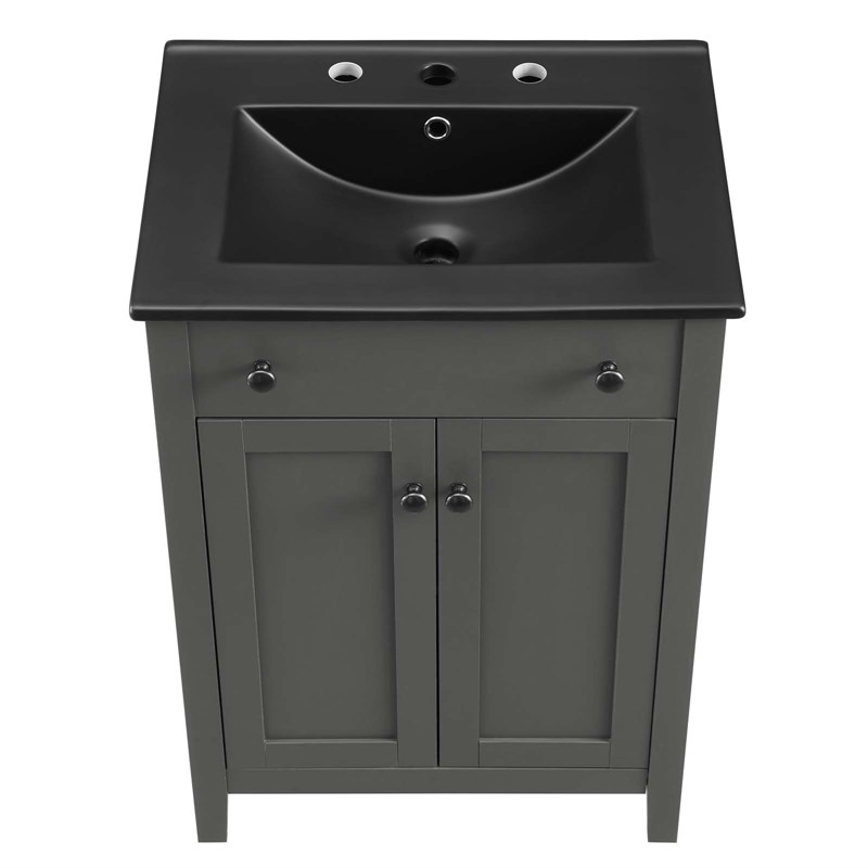 Modway Nantucket Modern Wood/Ceramic Bathroom Vanity in Gray/Black