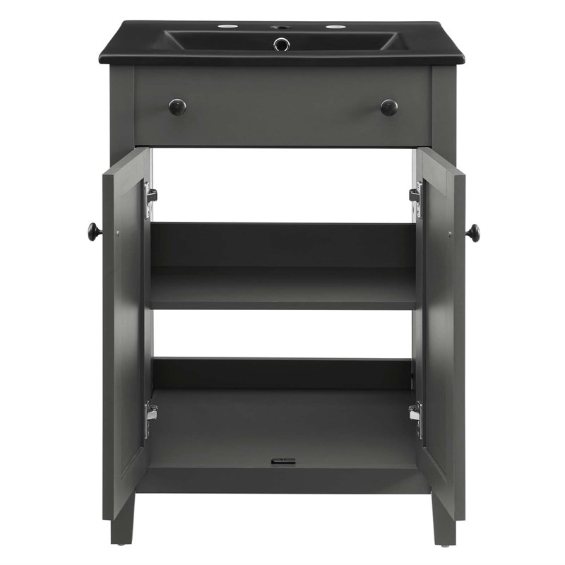 Modway Nantucket Modern Wood/Ceramic Bathroom Vanity in Gray/Black