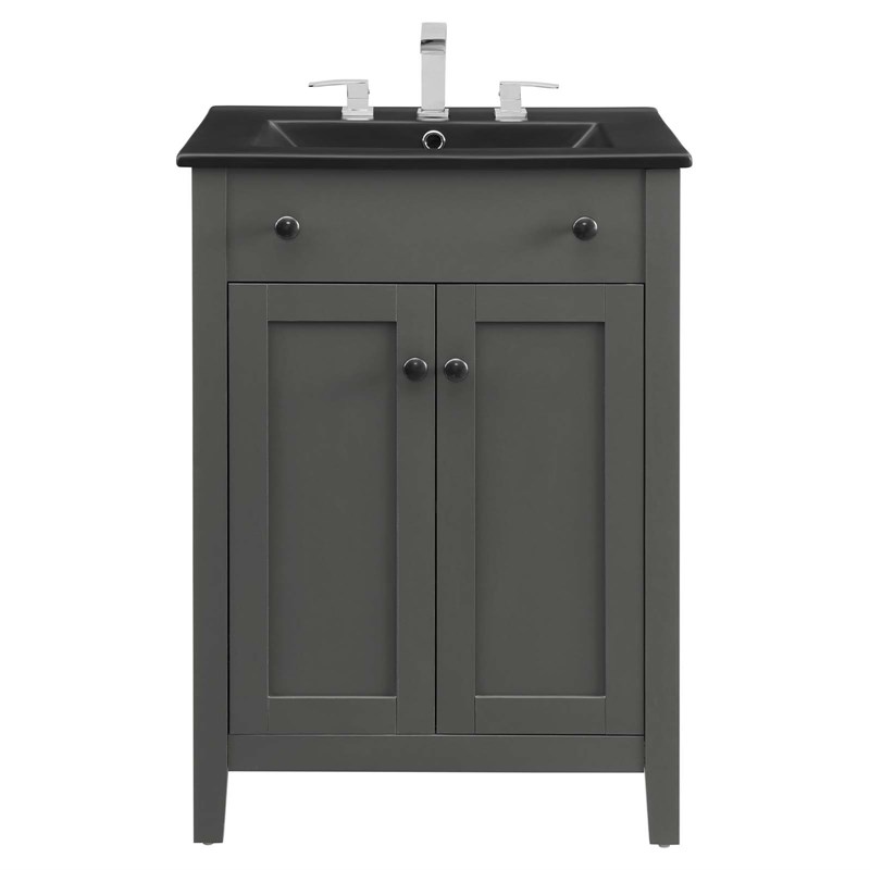 Modway Nantucket Modern Wood/Ceramic Bathroom Vanity in Gray/Black