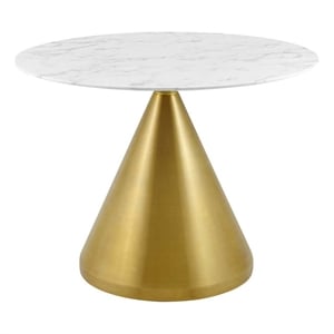 Modway Tupelo 39.5&quot Artificial Marble and Metal Dining Table in White/Gold