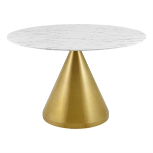 Modway Tupelo 47&quot Modern Artificial Marble & Metal Dining Table in White/Gold