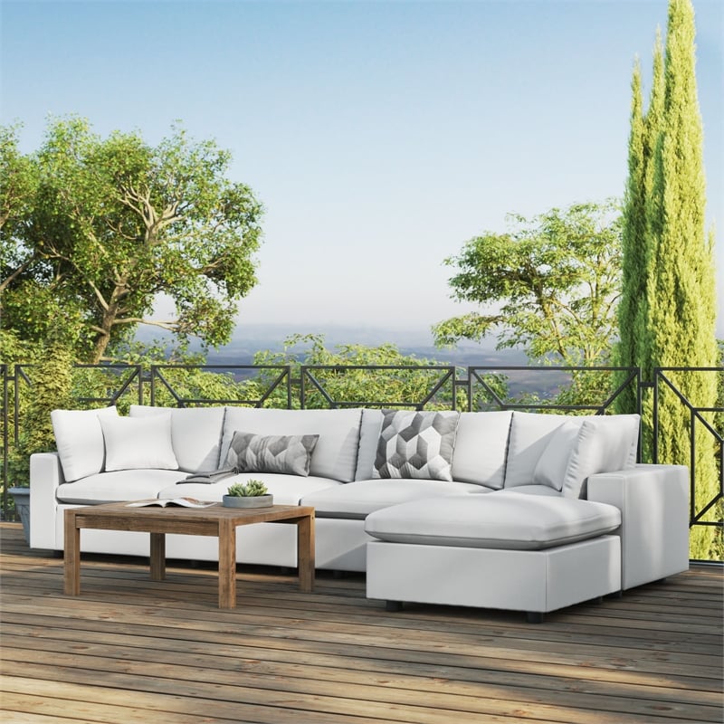 Modway Commix 5 Piece Modern Fabric Outdoor Sectional Sofa in White